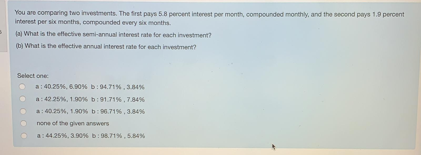 Solved UI You are comparing two investments. The first pays | Chegg.com