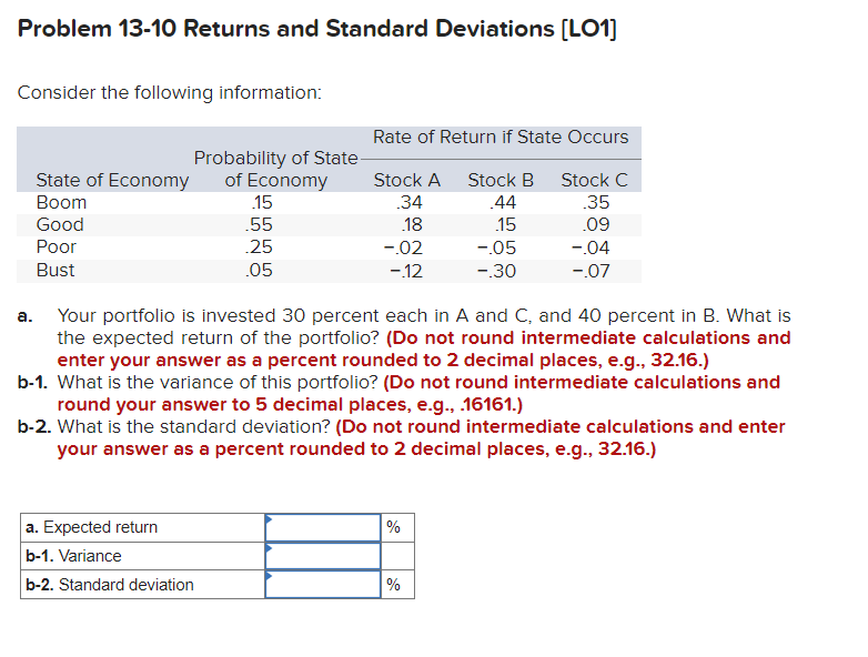 Solved Problem 13-10 ﻿Returns and Standard Deviations | Chegg.com