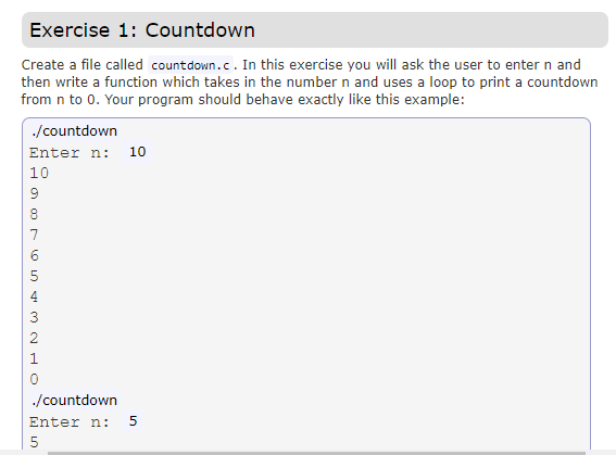 Solved Exercise 1: Countdown Create a file called | Chegg.com