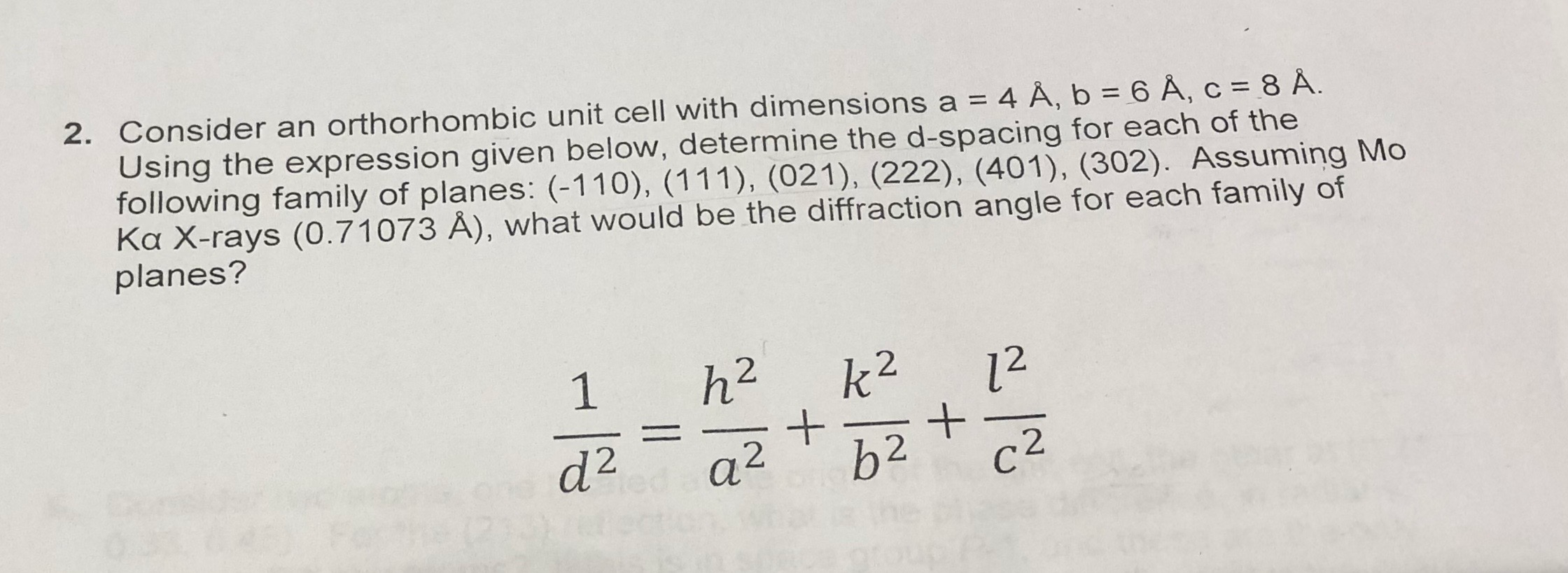 Solved 2 Consider An Orthorhombic Unit Cell With Dimensi Chegg Com