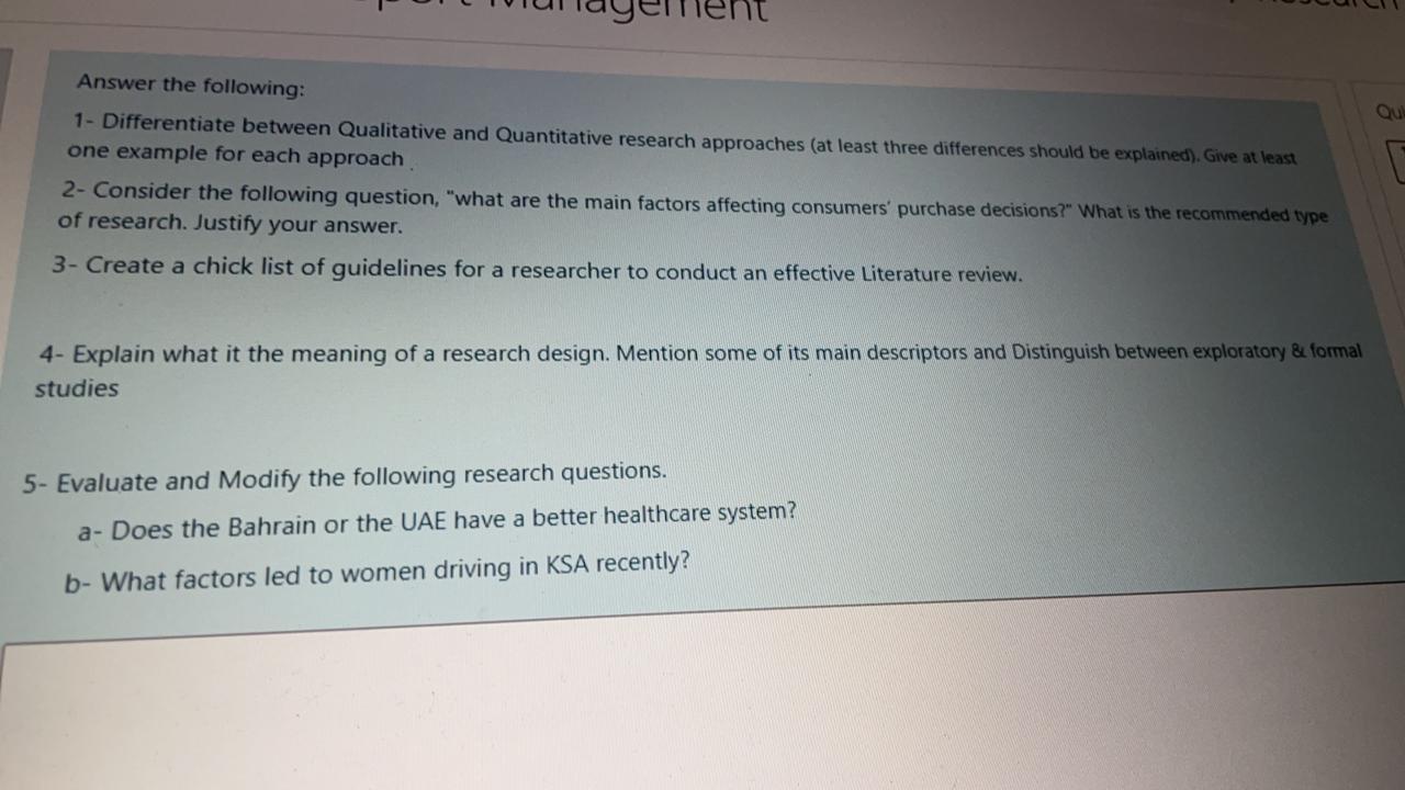 Solved Qu Answer the following: 1- Differentiate between | Chegg.com