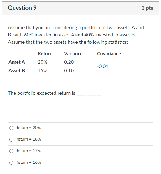 Solved Question 9 2 pts Assume that you are considering a | Chegg.com