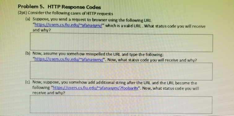 Solved Problem 5. HTTP Response Codes (2pt) Consider the | Chegg.com
