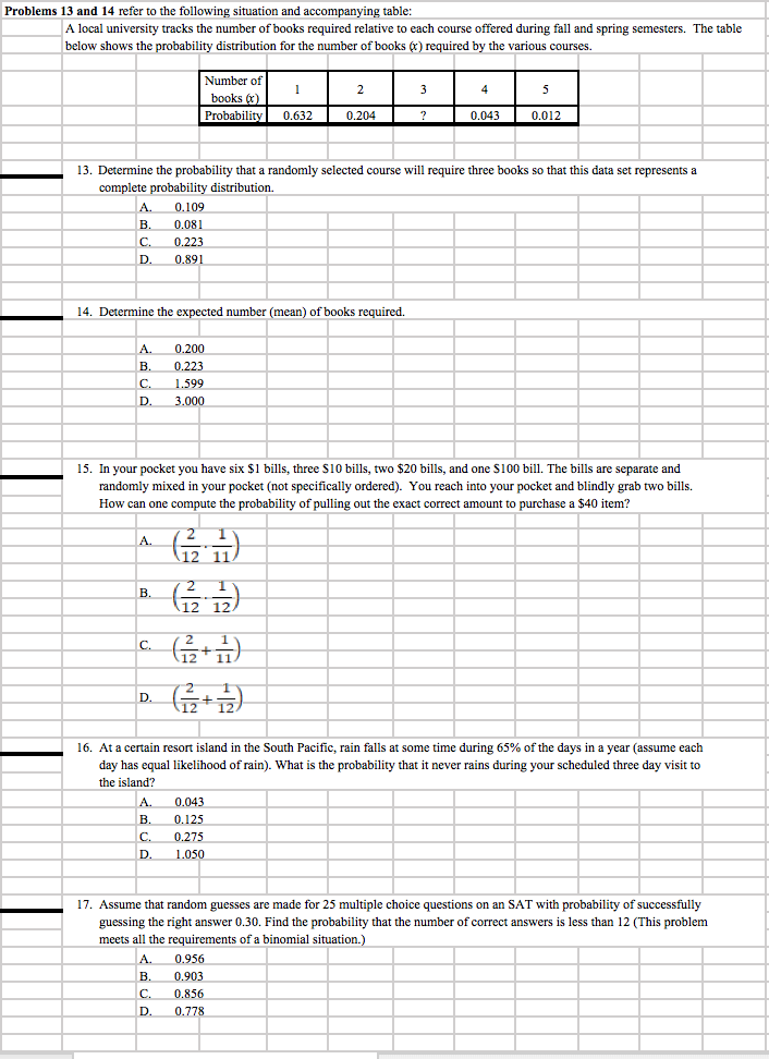 Solved Problems 13 and 14 refer to the following situation | Chegg.com