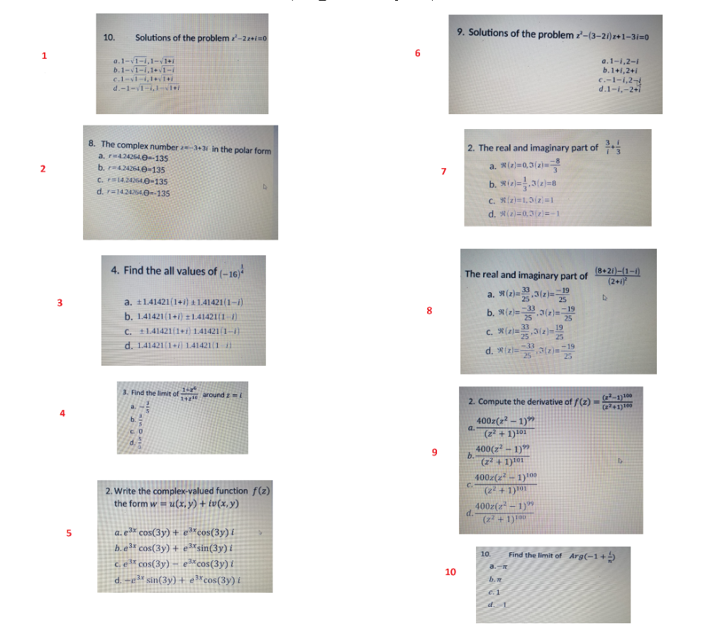 Solved 9 Solutions Of The Problem 2 3 2i Z 1 3i 0 10 S Chegg Com