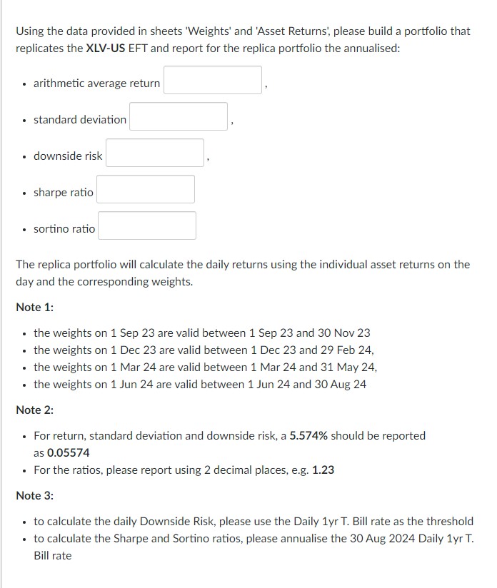 Solved Using the data provided in sheets 'Weights' and | Chegg.com