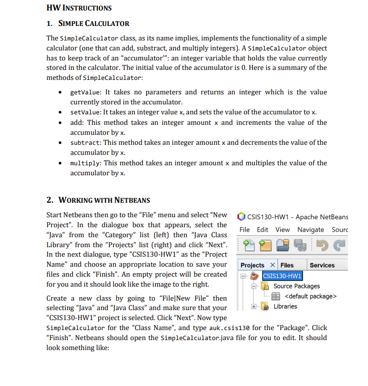 Solved HW INSTRUCTIONS 1. SIMPLE CALCULATOR The | Chegg.com