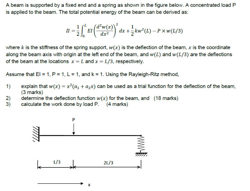 Solved A beam is supported by a fixed end and a spring as | Chegg.com