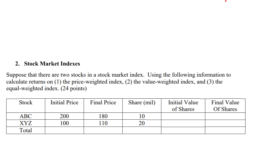 Solved 2. Stock Market Indexes Suppose That There Are Two | Chegg.com