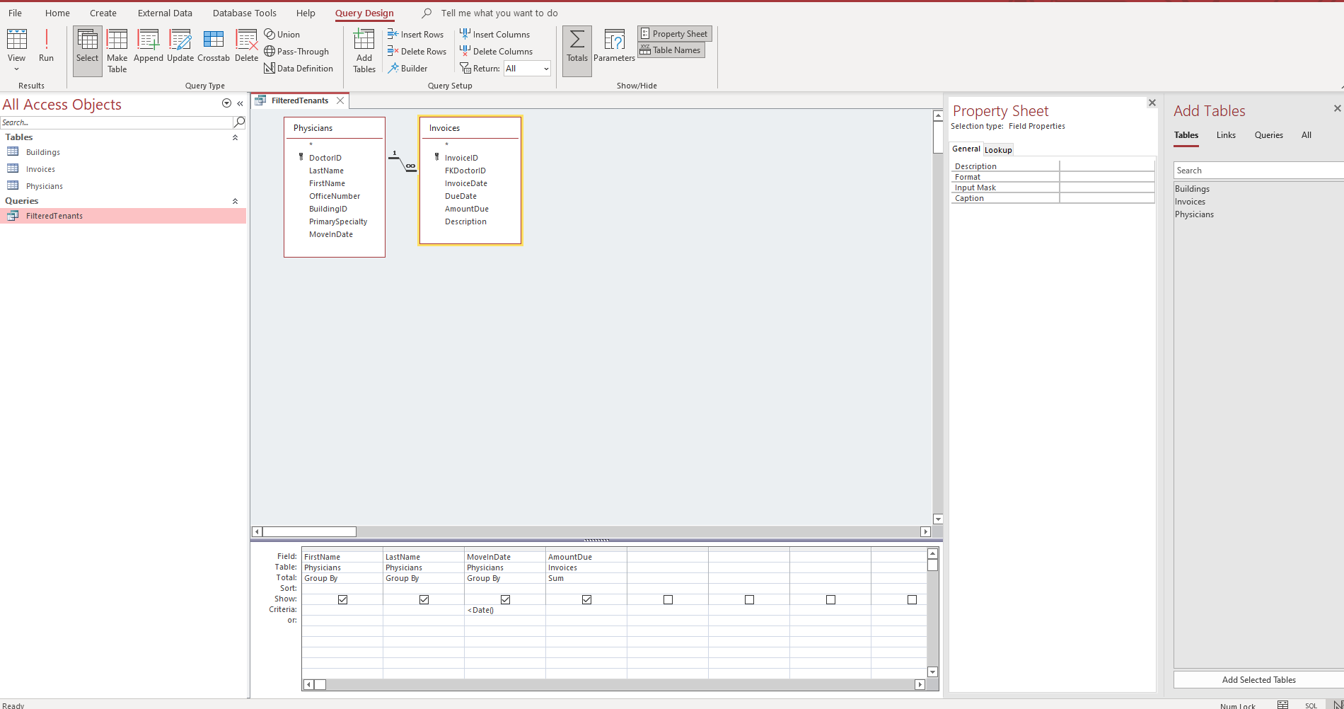 Solved d. Add Criteria on MoveInDate field to filter it on Chegg