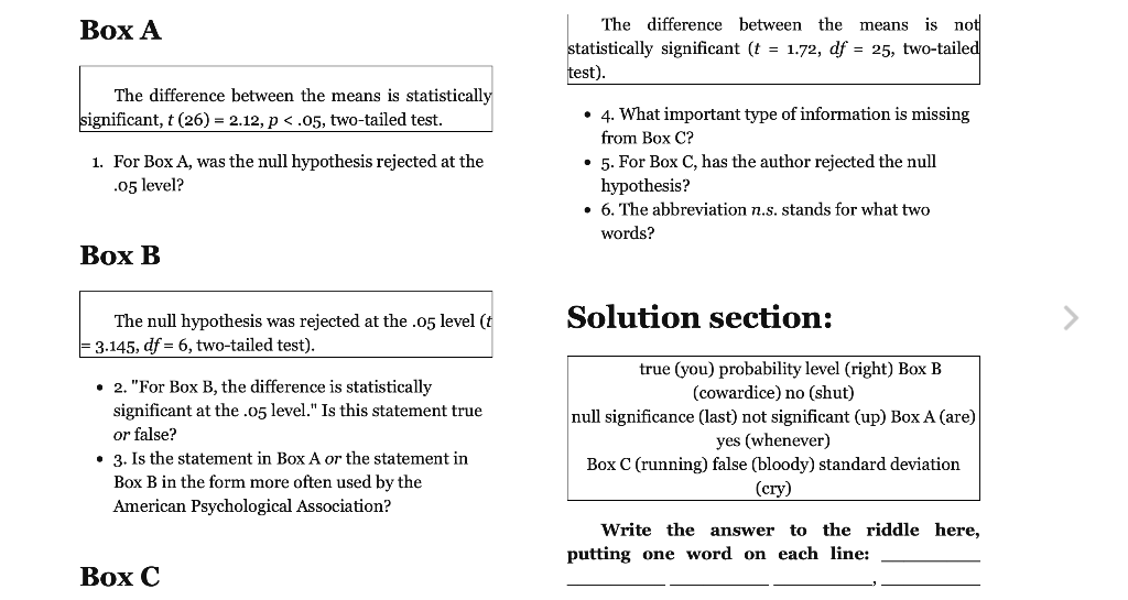 Solved Box A The difference between the means is not | Chegg.com