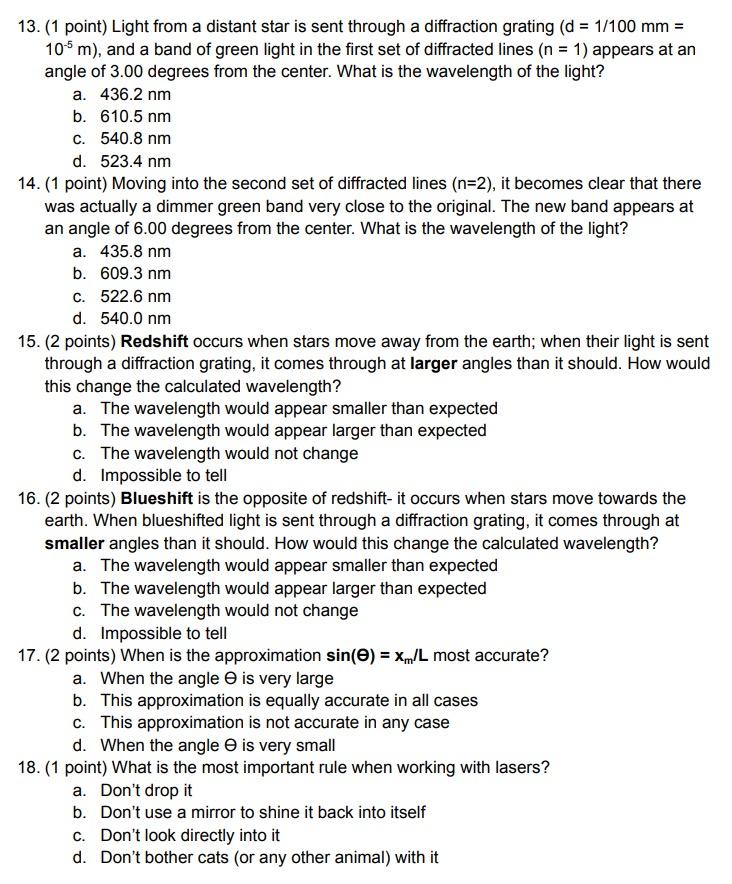 Solved 13. (1 point) Light from a distant star is sent | Chegg.com