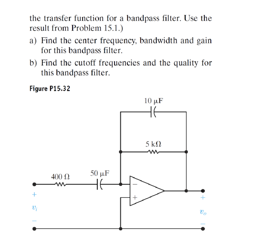 Solved the transfer function for a bandpass filter. Use the