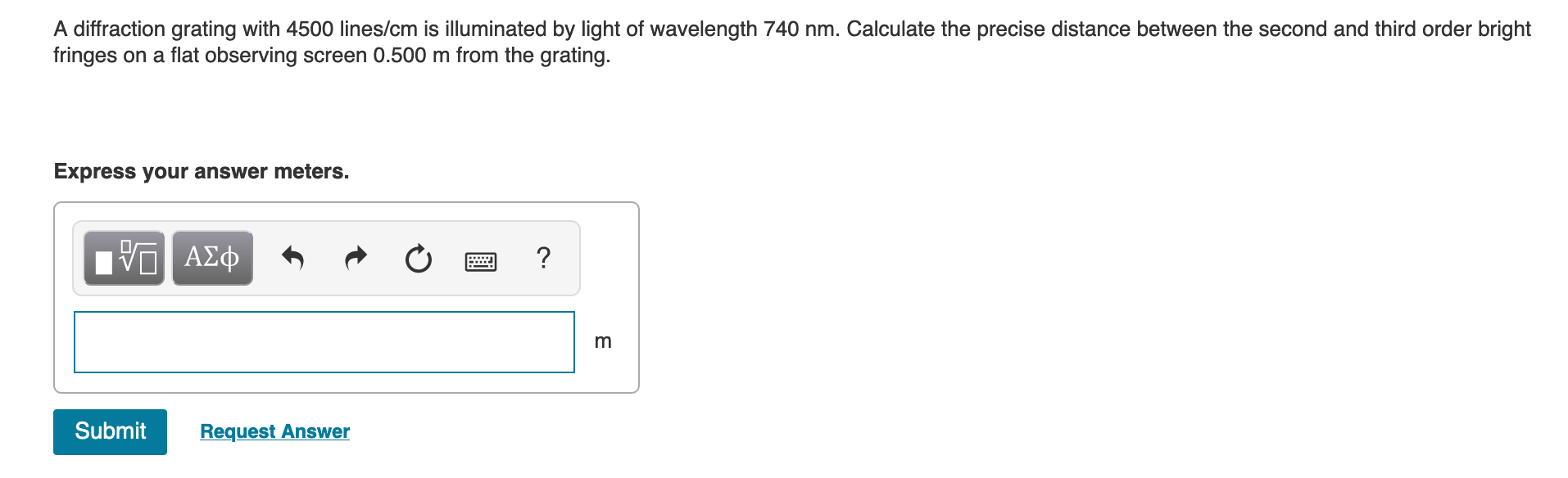 Solved A diffraction grating with 4500 lines/cm is | Chegg.com