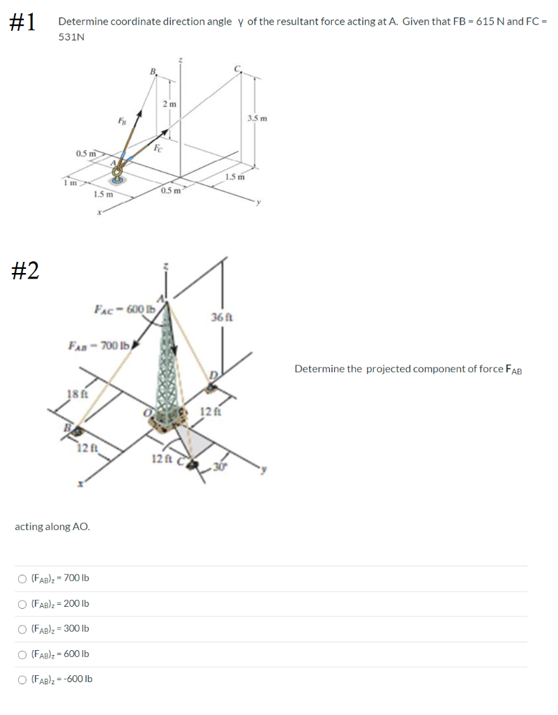 Solved #1 Determine coordinate direction angle y of the | Chegg.com