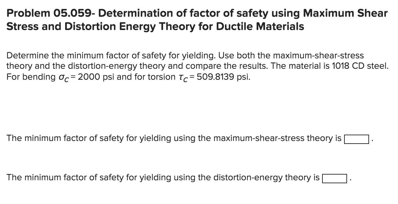 Determine the minimum factor of safety for yielding. Use both the
