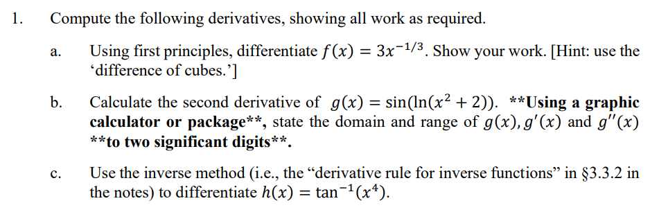 Solved Compute the following derivatives, showing all work | Chegg.com