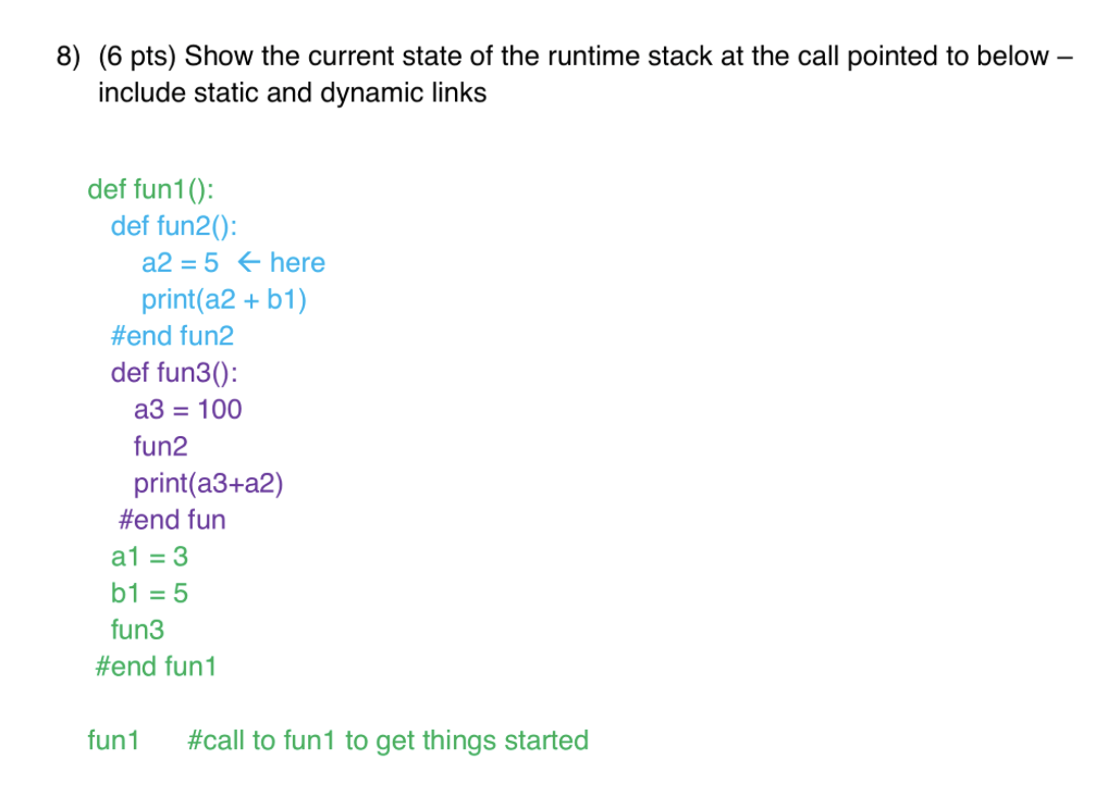 Solved 8) (6 pts) Show the current state of the runtime | Chegg.com