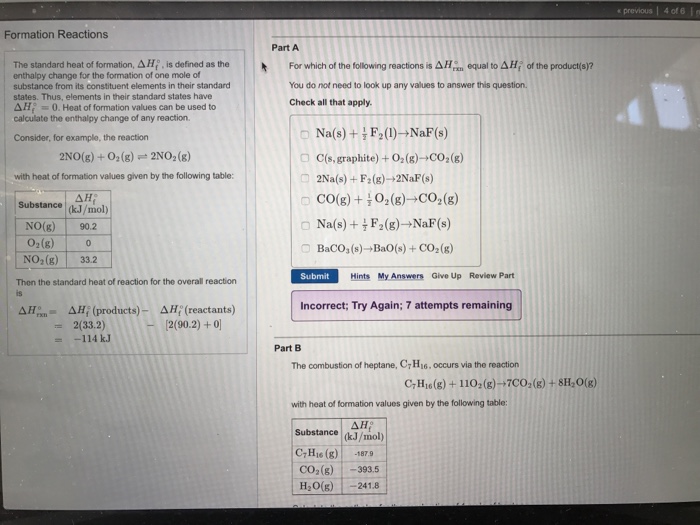 Solved Formation Reactions Part A The standard heat of | Chegg.com