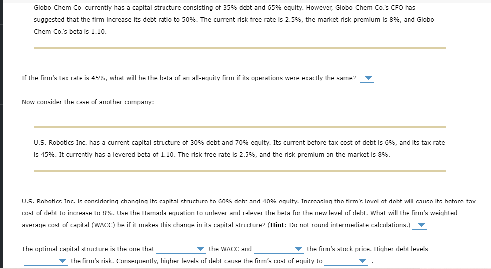 Solved Understanding the optimal capital structure Review | Chegg.com