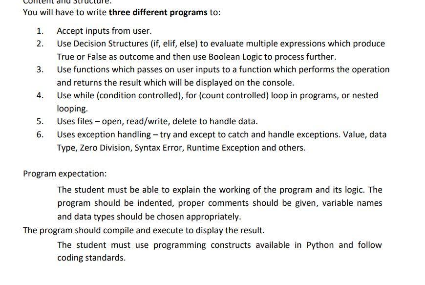 Solved You will have to write three different programs to: | Chegg.com