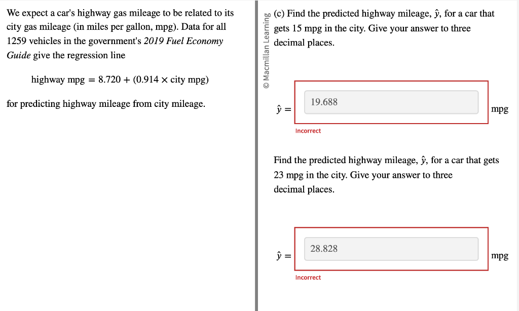 Solved We expect a car's highway gas mileage to be related | Chegg.com