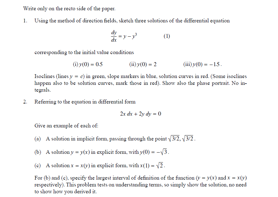 Solved Write only on the recto side of the paper. 1. Using | Chegg.com