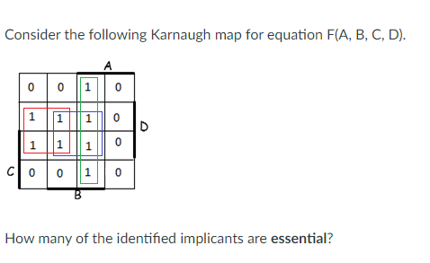 Solved Consider the following Karnaugh map for equation F(A, | Chegg.com