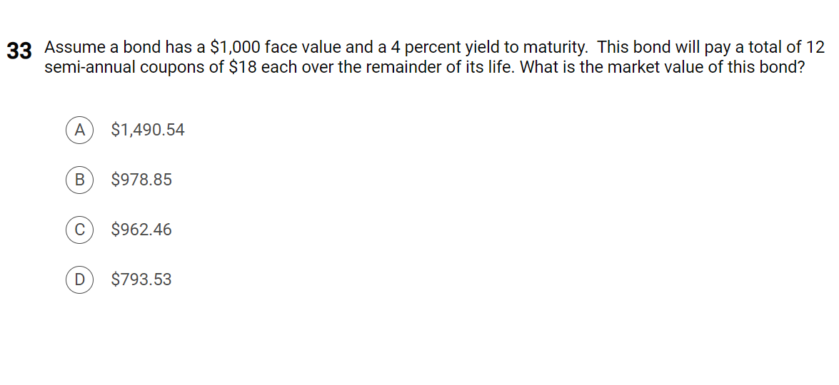 Solved 33 Assume a bond has a $1,000 face value and a 4 | Chegg.com