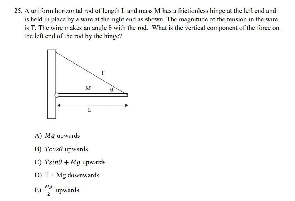 A Uniform Horizontal Rod Of Length 40cm Solved 25. A uniform horizontal rod of length L and mass M | Chegg.com