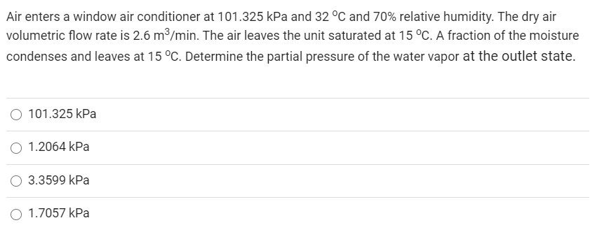 Solved Air enters a window air conditioner at 101.325 kPa | Chegg.com