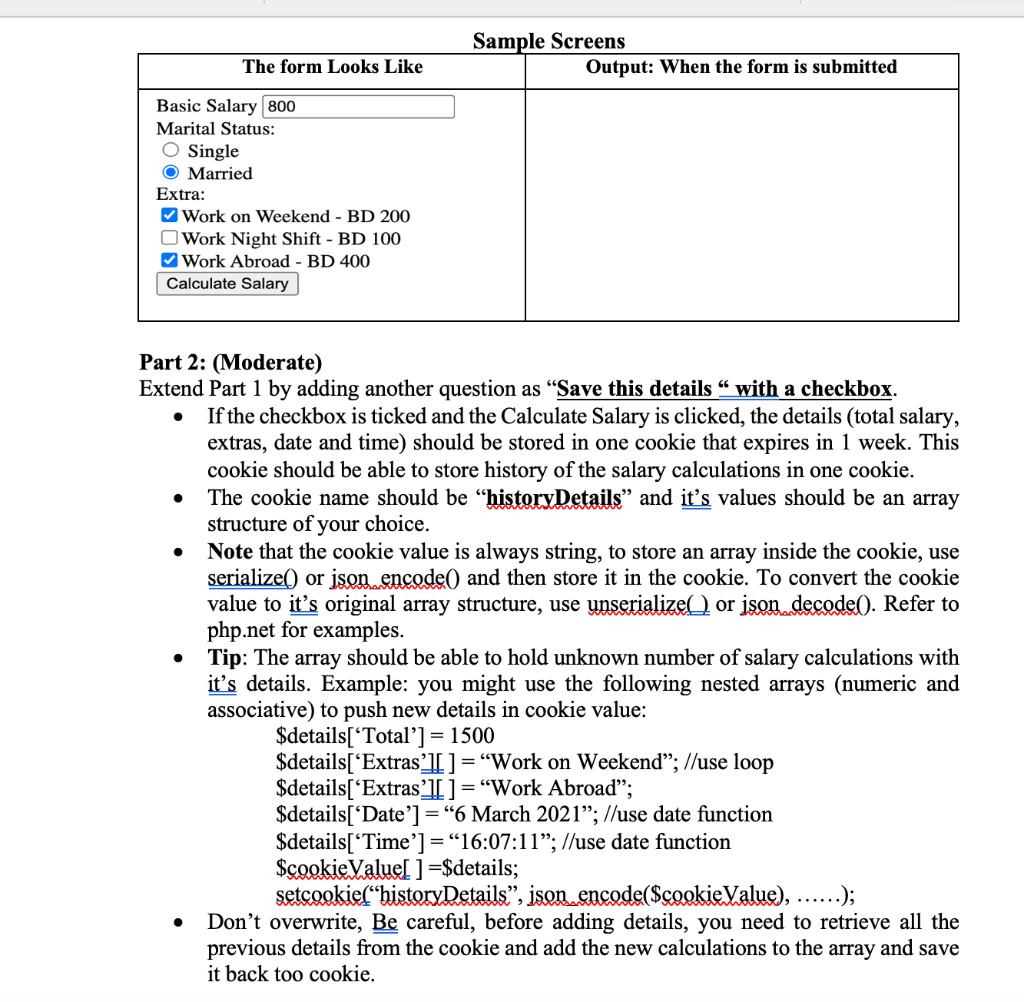 Part 1: (SIMPLE) Write the necessary PHP code to | Chegg.com