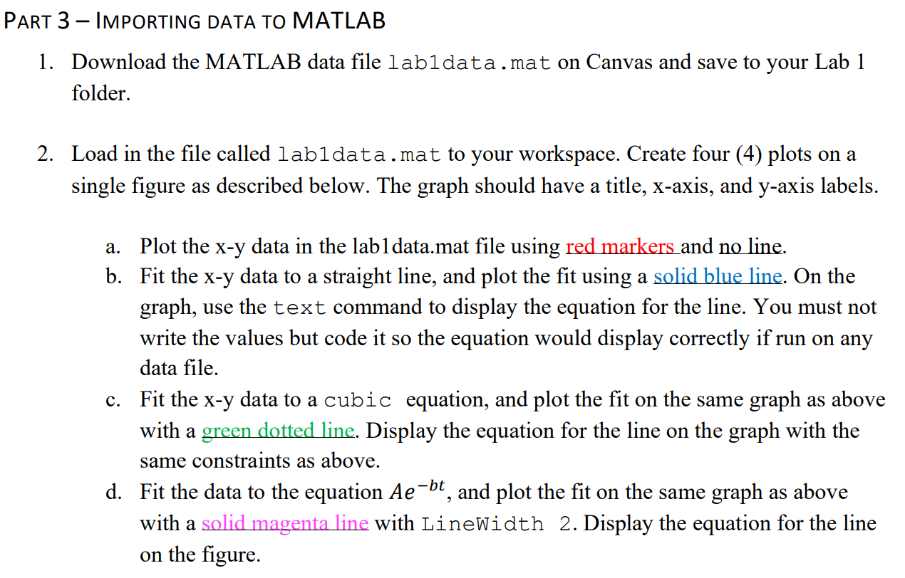 Solved PART 3 - IMPORTING DATA TO MATLAB 1. Download the | Chegg.com
