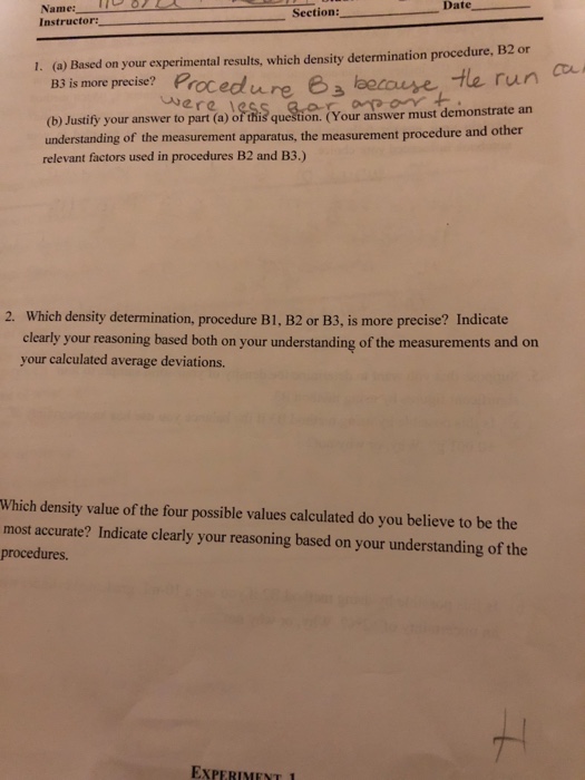 Name:D8 Instructor: Date Section: 1. (a Based on your | Chegg.com