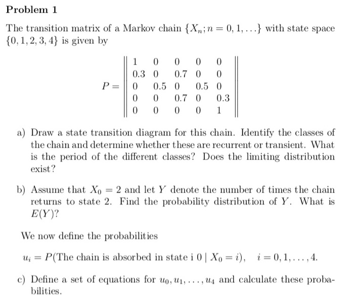 Solved Problem1 The transition matrix of a Markov chain | Chegg.com