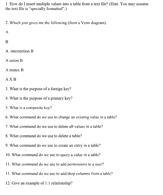 Solved 1. How do I insert multiple values into a table from | Chegg.com