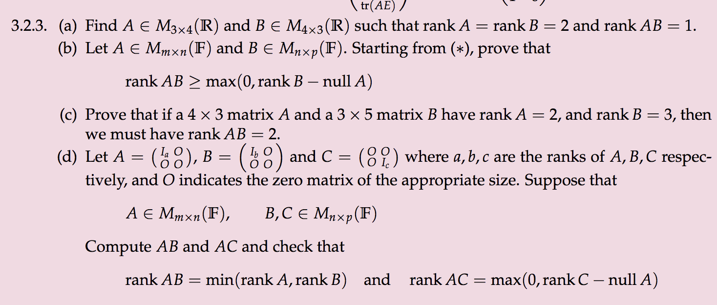 Tr Ae 3 2 3 A Find A E M3x4 R And B E M4 Chegg Com