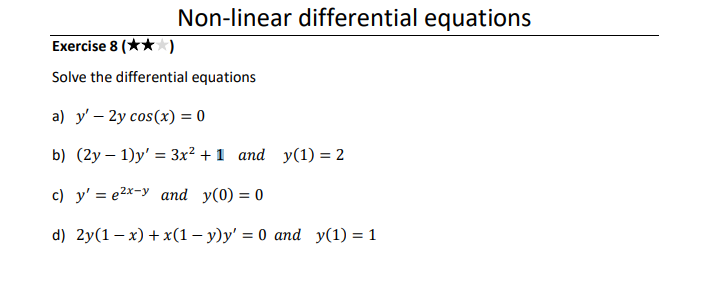 Solved Non-linear differential equationsExercise | Chegg.com
