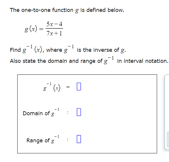 Solved The one-to-one function g is defined | Chegg.com