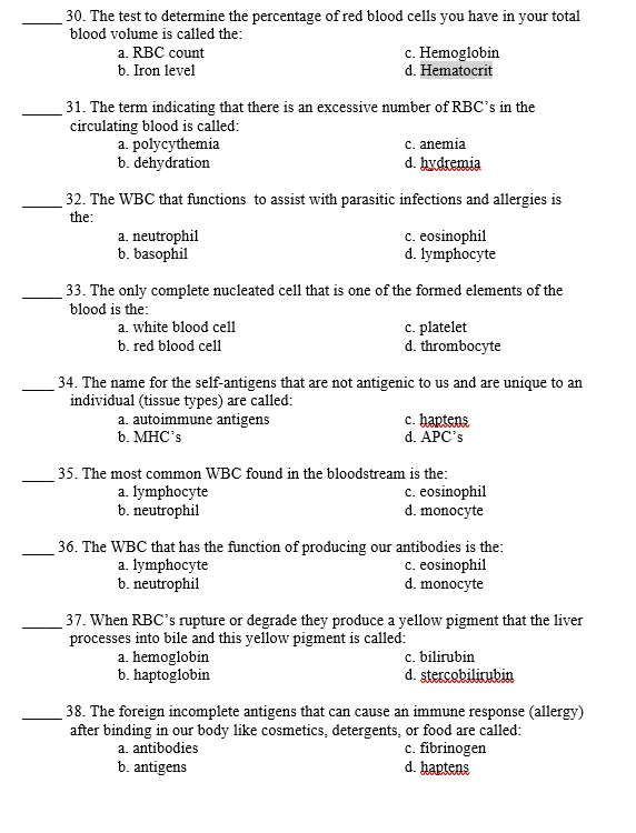 Solved _30. The test to determine the percentage of red | Chegg.com