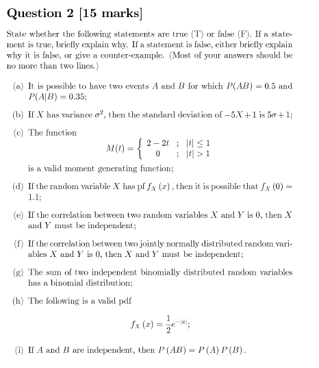 Solved Question 2 [15 Marks] State Whether The Following