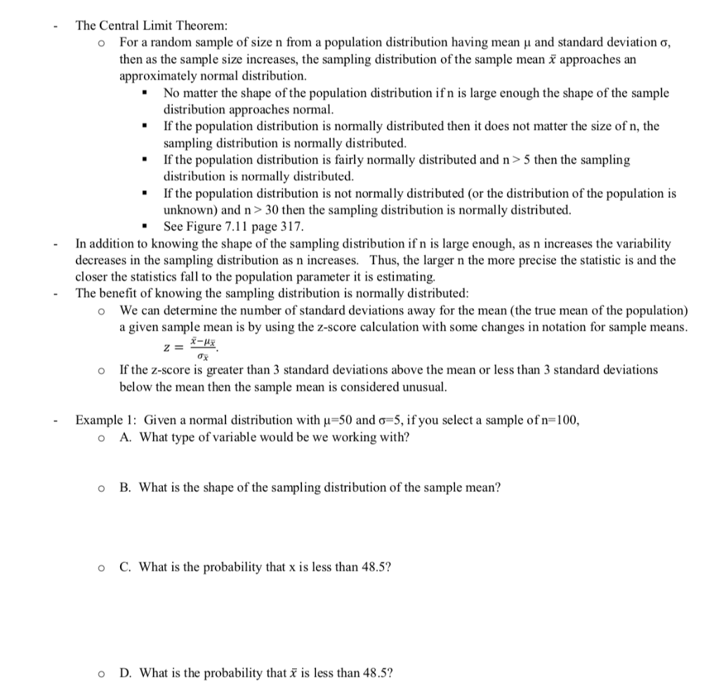 Solved The Central Limit Theorem O For A Random Sample O Chegg Com