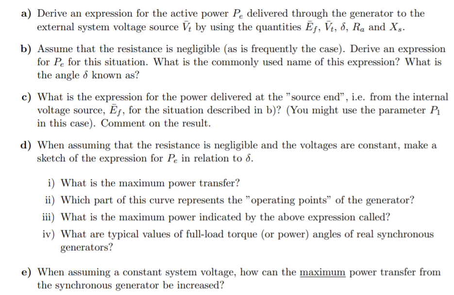 Solved In this task, the steady state power-angle | Chegg.com