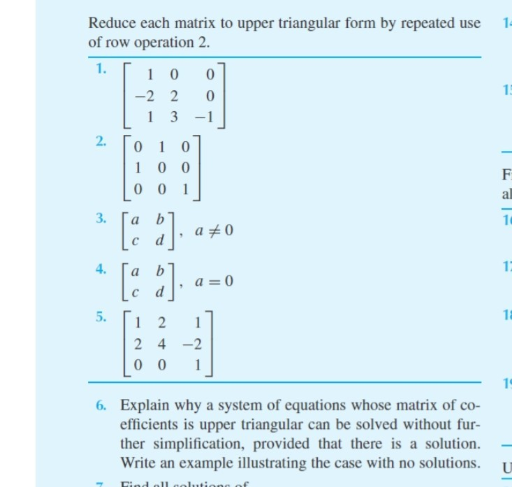 Solved Reduce each matrix to upper triangular form by | Chegg.com