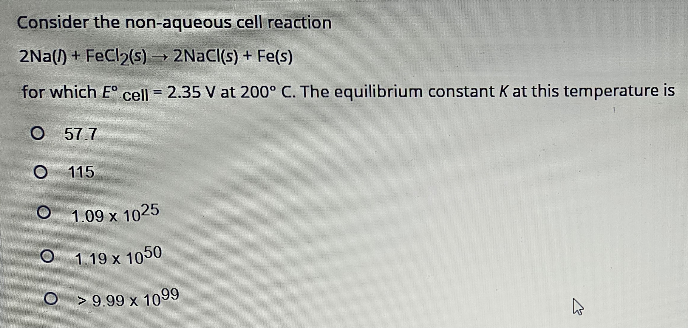 Solved Consider the non-aqueous cell reaction | Chegg.com