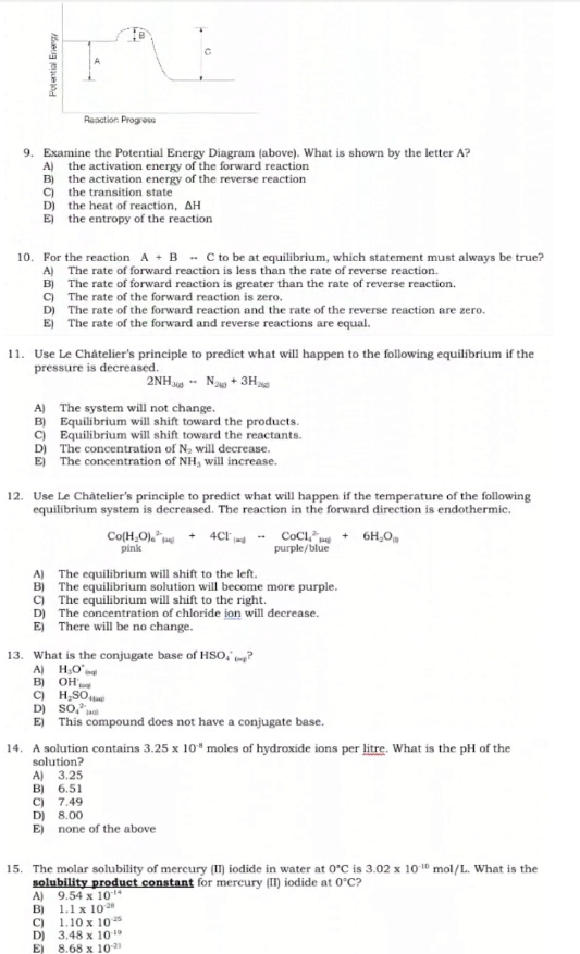 Solved 9. Examine the Potential Energy Diagram (above). What | Chegg.com