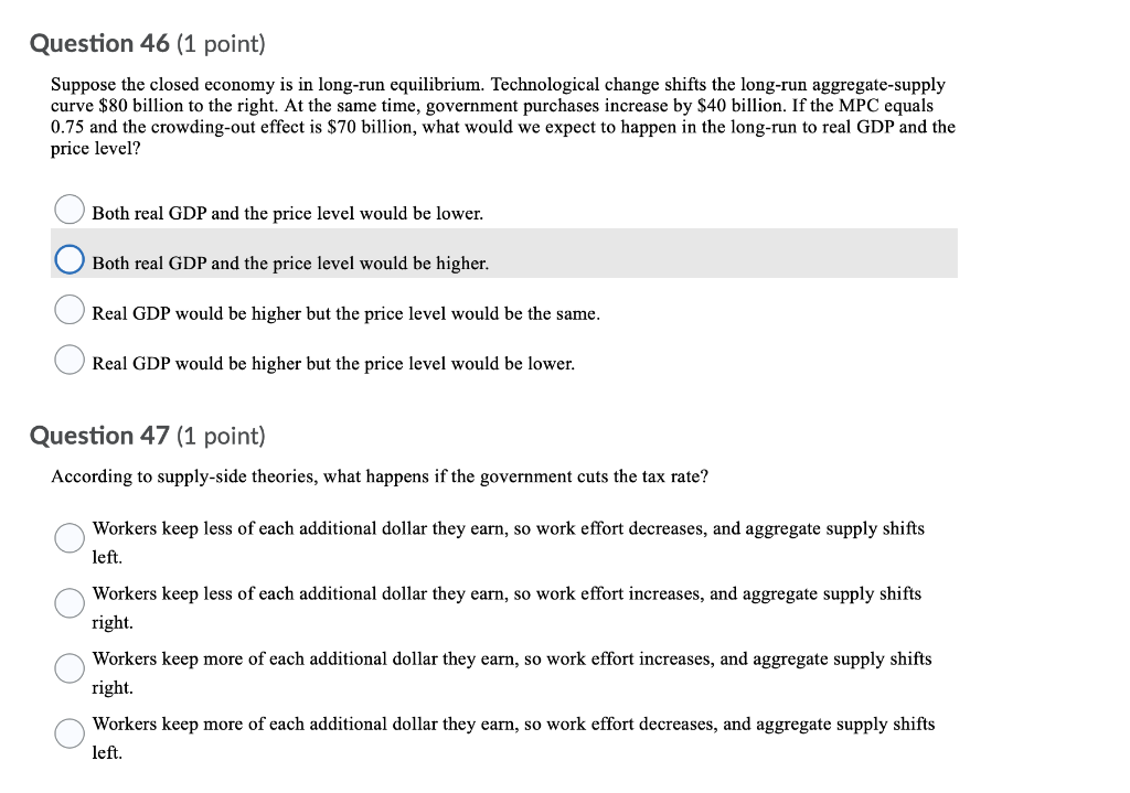 Solved Question 44 (1 point) In a small open economy with a | Chegg.com