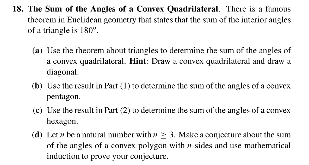 Solved 18. The Sum of the Angles of a Convex Quadrilateral. | Chegg.com