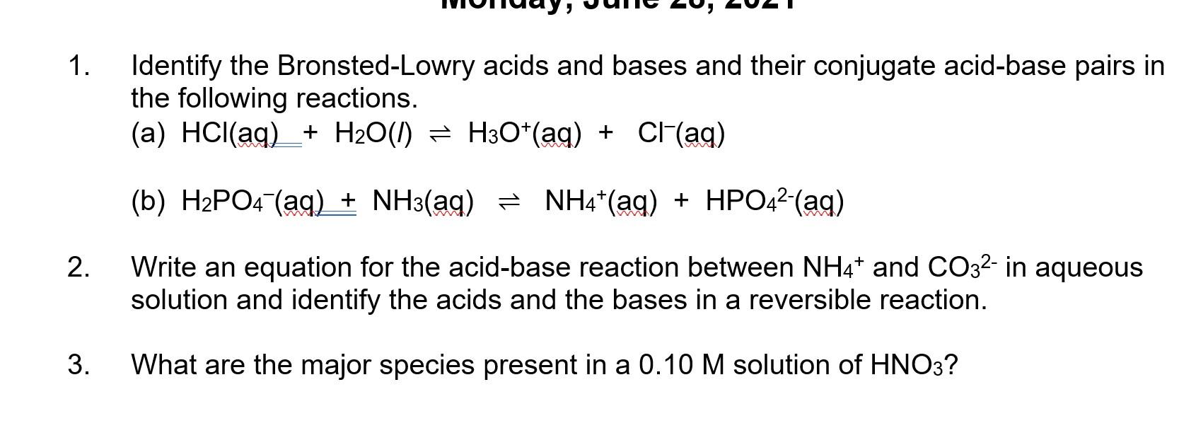 Solved acids and bases and their conjugate acid-base pairs | Chegg.com