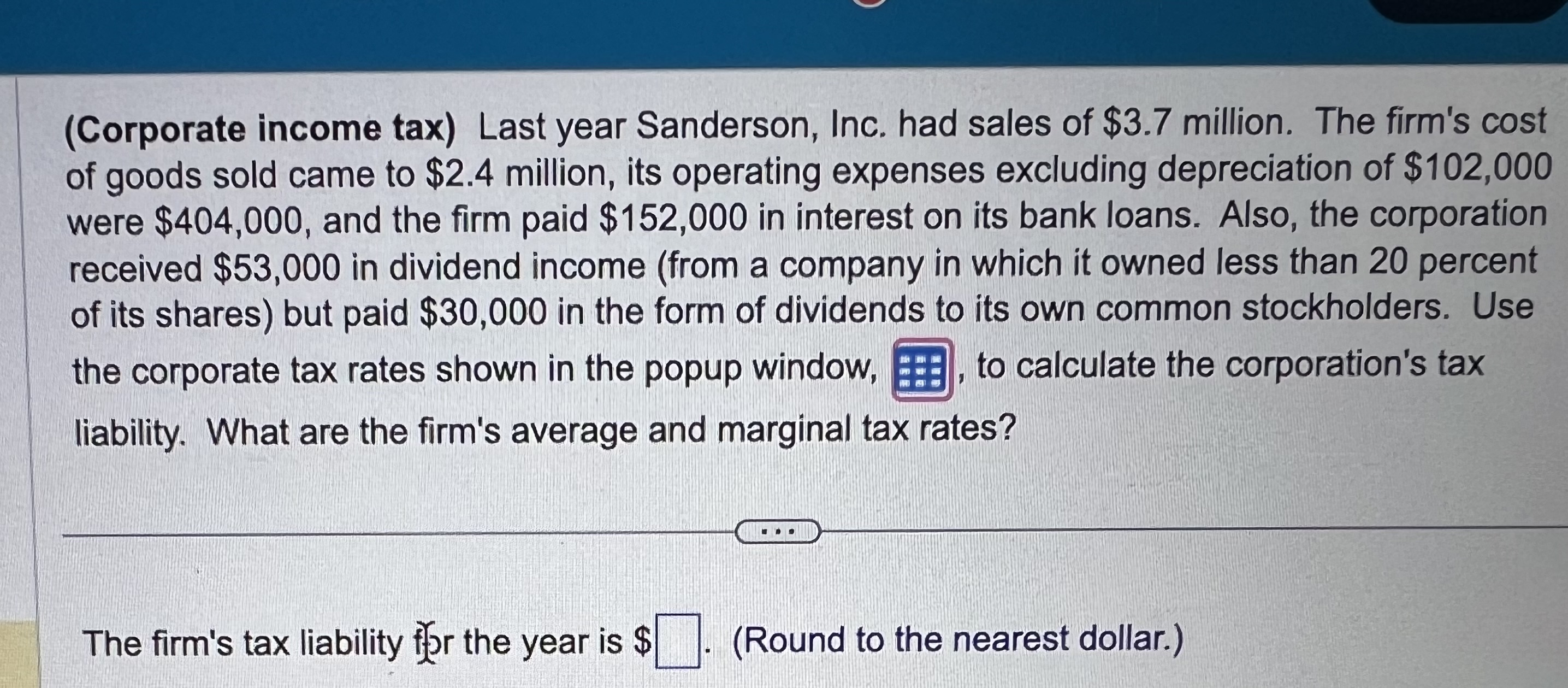 Solved (Corporate tax) Last year Sanderson, Inc. had